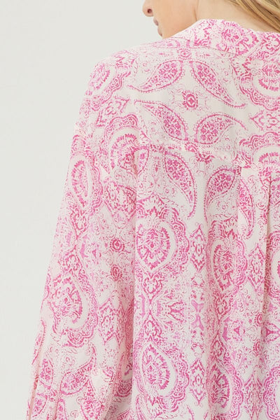 Paisley Print Button Up Top - Pink