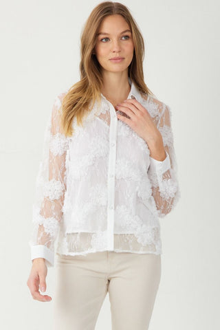 Floral Lace Button Up - White