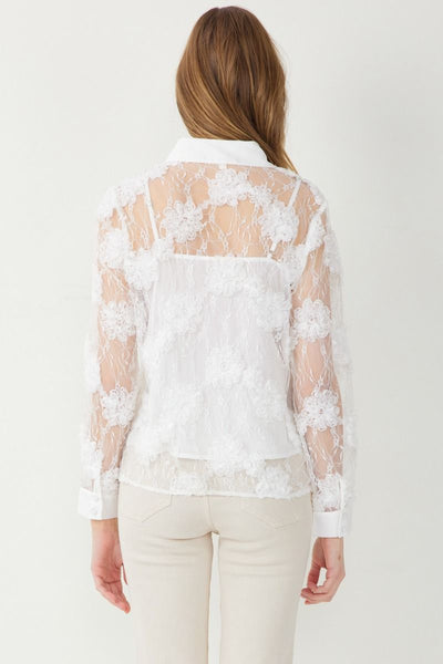 Floral Lace Button Up - White