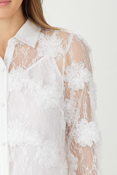 Floral Lace Button Up - White