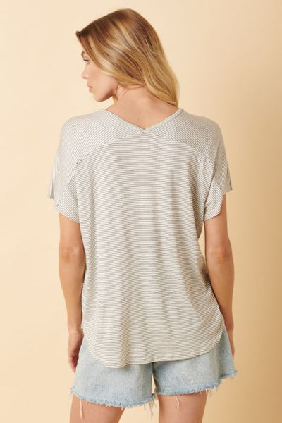 Pin Stripe V-Neck Tee - Ivory/Black